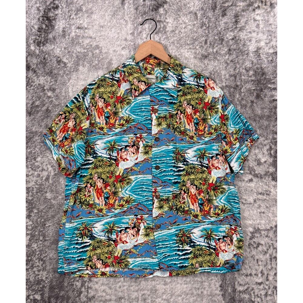 Vintage Kamehameha Hawaii Shirt Large Mens Hawaiian Print Casual Button